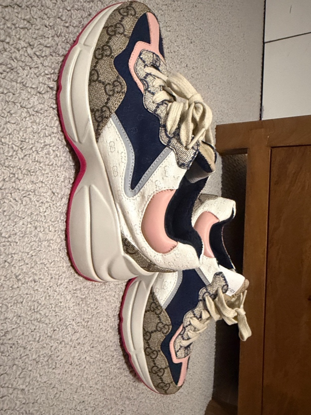 Gucci Navy, Pink & Cream GG Canvas Runner Sneakers - Picture 4 of 9